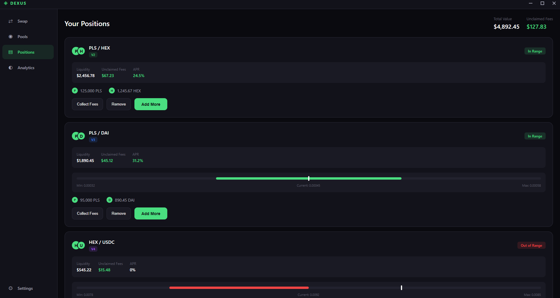 DEXUS interface preview
